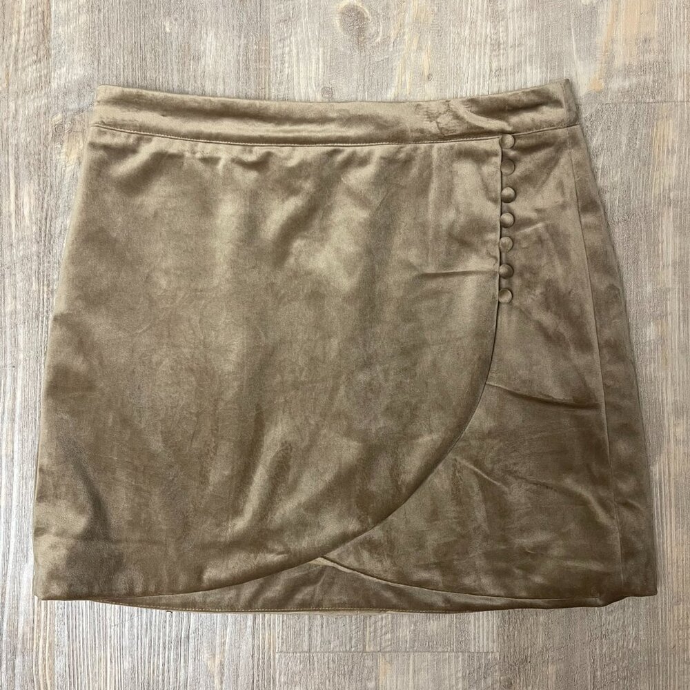 Love Riche Tan Khaki Velvet Fall Mini Skirt Medium